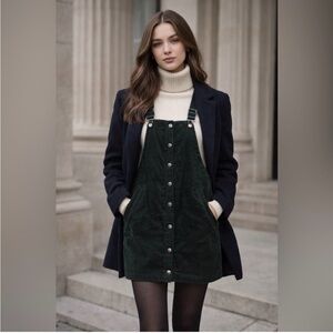 Francesca’s Mi Ami Green Corduroy Overall Jumper Dress size Medium